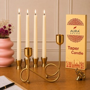 Portavelas de Vidrio Esmerilado de Aluminio Hecho a Mano, Ecológico, Decoración Navideña, Juego de Velas de Pilar, Diseño Floral Dorado, Largo - Product Image 5