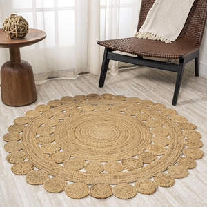 Tapis de jute rond sur mesure lavable pour la maison porte de cuisine salon élégant et durable décor à la maison de l'Inde - Product Image 1