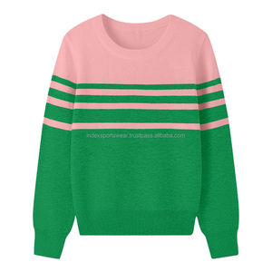 Pull en tricot à col rond, manches longues, color-block vert et blanc, décontracté, pour l'automne, pour adultes - Product Image 2