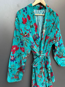 Bata Kimono de Algodón 100% Suave y Transpirable con Estampado de Bloques de Dibujos Animados Naaz para Mujer, Camisón de Verano Hecho a Mano con Cuello en V y Elástico, ODM - Product Image 2