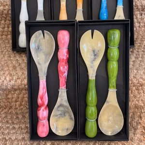 White Swirl Resin <b>Salad</b> <b>Tools</b> Set Spoon Fork Server-Dishwasher/Microwave/Oven Safe High Quality Home Hotel Use - Product Image 2