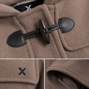 Manteau long en laine mélangée à capuche pour femme, style duffle, avec fermeture à boutons, teint uni, décontracté, personnalisable avec logo, chaud, pour l'hiver, OEM/ODM - Product Image 3