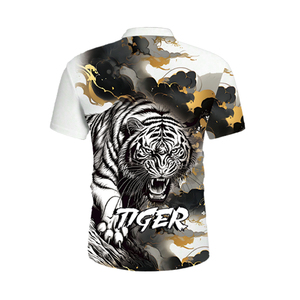 Camiseta Polo Personalizada con Gráfico 3D de Tigre para Hombre, Sublimación con Estampado Completo, Cierre de 1/4, Estilo Urbano Hipster, Color Blanco, Negro y Dorado - Product Image 5