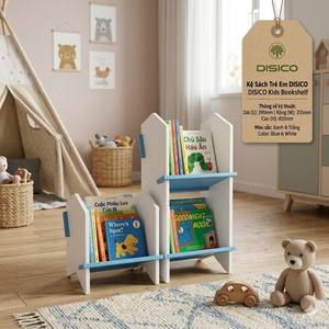 DISICO Kids Bookshelf 2-Tier Wood Cubby <b>Shelf</b> Blue White <b>Modern</b> Scandinavian Design Freestanding Home Furniture - Product Image 1