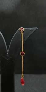 Sophisticated Gold Plated <b>Red</b> Stone Multi Drop <b>Earrings</b> Long Chain Teardrop Dangle Fashion Jewelry for Women Wholesale - Product Image 3