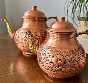 Olla Metálica de Latón Pulido con Recubrimiento de Cobre Vintage Bold Blossom para Té y Café, Ecológica, Reutilizable, con Tapa y Logotipo Personalizado, para Cocina y Hotel - Product Image 1