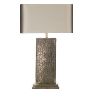 Lámpara de Mesa de Lujo con Imitación de Piel de Cocodrilo, Moderna, Rectangular, de Bronce, con LED, para Mesita de Noche, con Pantalla de Seda, para Decoración de Dormitorios de Hotel y Hogar - Product Image 1