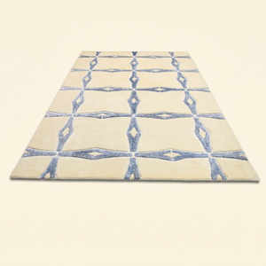 Alfombra DECORDEC Azure Link de Lana Azul Crema, Hecha a Mano, Antideslizante, Ecológica, de Pelo Largo, con Diseño Botánico Abstracto Moderno - Product Image 2