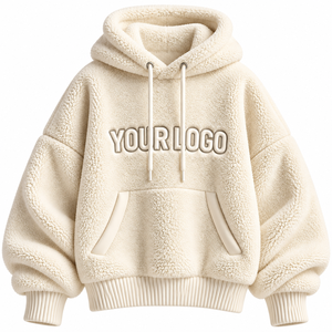 Unisex <b>Sherpa</b> <b>Fleece</b> Hooded Sweatshirt Oversized Fit Front Logo Print Winter Warm Solid Color Regular Sleeve Knitted Style - Product Image 2