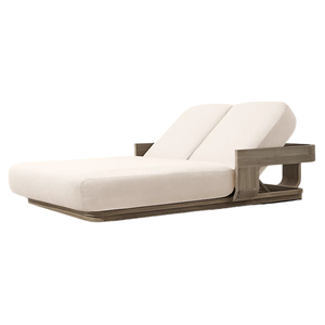 Tumbona Doble de Teca Sólida Moderna, Ajustable y Reclinable para Exteriores, Patio, Piscina, Jardín, con Cojín - Product Image 1