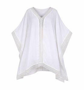 ผู้ผลิตชุดเดรสคาฟทันวิสโคสแบบโบฮีเมียนสีขาวล้วน  ขนาดมินิ  ใส่สบาย  ระบายอากาศได้ดี เหมาะสำหรับใส่ไปชายหาดในฤดูร้อน  คอวี  เป็นมิตรต่อสิ่งแวดล้อม - Product Image 2