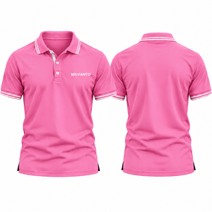 <b>Pink</b> Custom Embroidered <b>Men</b>’s Golf <b>Polo</b> <b>Shirt</b> Short Sleeve Performance <b>Polo</b> <b>Shirt</b> Breathable Golf <b>Shirt</b> Striped Collar & Cuffs - Product Image 1