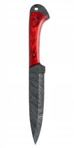 Couteau utilitaire artisanal en acier Damas avec manche personnalisé en bois Pakka rouge, lame fixe, couteau de cuisine pour trancher et travaux manuels, avec trou pour cordon - Product Image 2