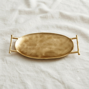 Plateau de service en aluminium artisanal avec poignées, plat décoratif ovale en métal pour les collations, décoration de la maison, hôtel, restaurant, vente en gros - Product Image 2