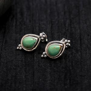 Handmade Vintage Arizona Turquoise Gem 925 Sterling <b>Silver</b> <b>Stud</b> Earring New Arrival Bezel Set Jewelry Anniversary - Product Image 3