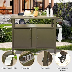 Carrello da esterno in metallo con ruote per griglia, tavolo da cucina per preparazione cibo, isole cucina, carrelli per barbecue, armadietto portaoggetti da esterno - Product Image 4