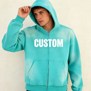 Wholesale Men's Turquoise <b>Zip</b>-Up <b>Hoodie</b> Regular Fit Cotton French Terry Casual Hooded Sweatshirt with Front <b>Pocket</b> Winter Wear - Product Image 1