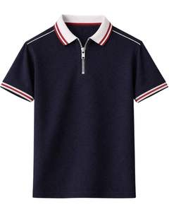 Polo de manga corta azul marino para hombre con cremallera de un cuarto, cuello acanalado en contraste, informal, para verano, mezcla de algodón, personalizado. - Product Image 1