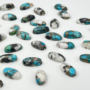 Cabochons plats en turquoise naturelle, pierres précieuses en vrac, bleu, noir, blanc, ovales, pour la fabrication de bijoux - Product Image 3