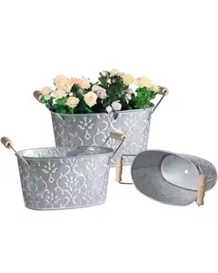 Jardinière artistique galvanisée décorative pour l'intérieur et l'extérieur, pot à fleurs en métal, décoration pour la maison et le jardin - Product Image 2