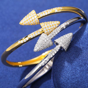 Luxury Arrow <b>Cuff</b> <b>Bracelet</b> 925 <b>Silver</b> Rhodium Plated Crystal Rhinestone Micro Insert Unisex Everyday Wear - Product Image 4
