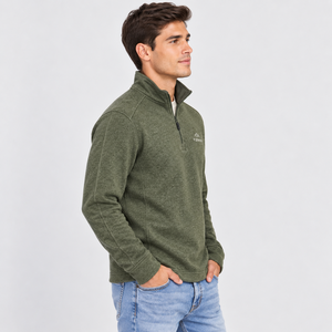 Pull en molleton à col montant zippé pour homme F2WIN, vert uni, coupe classique, idéal pour l'automne - Product Image 3