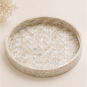 Bandeja Redonda de Nácar Blanco, Bandeja de Servir de Concha de Capiz, Patrón de Mosaico de Vieiras, Bandeja Decorativa para Mesa de Centro para el Hogar y Hoteles - Product Image 5