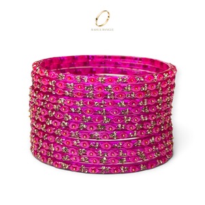 Bracelets en verre kashmiri traditionnels plaqués or de qualité export, avec émeraudes roses taillées en goutte d'eau, pour femmes indiennes, bijoux ethniques de mariage - Product Image 3