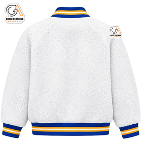 Sigma Gamma Rho SGR |   Veste varsity zippée en polaire sherpa blanche pour femme, avec broderie de lettres grecques, style sororité - Product Image 2