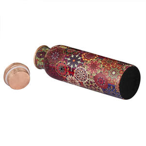 Botella de agua de cobre con estampado de círculos multicolor, diseño de patrón colorido, tapa a prueba de fugas, botella reutilizable para beber, uso diario - Product Image 3