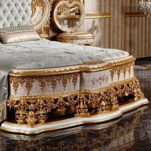 Offre Spéciale : Ensemble de Chambre Emma Luxe Classique Or et Blanc avec Tête de Lit Courbée, Cadre de Lit en Bois Sculpté et Capitonnage Élégant - Product Image 4