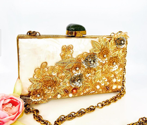 Embrague de concha de mar Original 100% de alta calidad con bolso de mano de latón y nácar, monedero de mano de noche de ARTESANÍA DE LUJO - Product Image 2