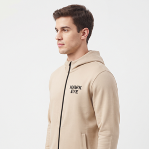 Sudadera con capucha de cierre completo para hombre, color beige liso, de alta calidad, al por mayor - Product Image 4