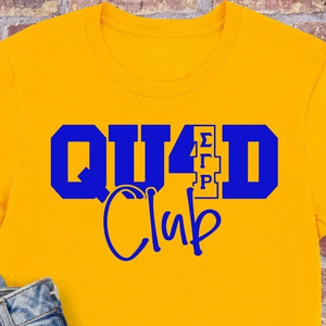 เสื้อยืด SGRHO Quad Club สีเหลือง เสื้อยืดสตรีแขนสั้นลำลองลายตัวอักษรกรีก เสื้อซิกมาแกมม่าโร เสื้อผ้าวิทยาลัย Custo - Product Image 2