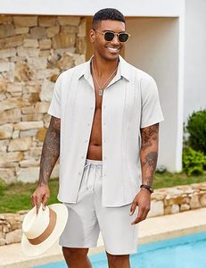Ensemble 2 pièces d'été pour homme, style streetwear, délavé à l'acide, respirant, sans manches, chemise et short, personnalisable par le fabricant, OEM ODM Marque Privée - Product Image 1