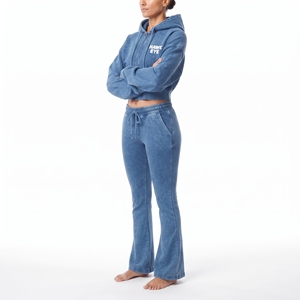 Conjunto de sudadera con capucha y pantalón jogger de forro polar azul para mujer, con bolsillo lateral, hombros caídos, manga larga y cordón ajustable. - Product Image 3