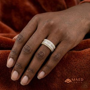Moissanite Engagement <b>Ring</b> Women Baguette Cut Wide Band Gold Plated 925 Sterling <b>Silver</b> Multi Row Luxury Statement Wedding - Product Image 4