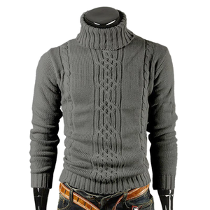 Pull à col roulé gris en maille pour homme, manches longues, couleur unie, coupe standard, en acrylique anti-boulochage, idéal pour l'hiver - Product Image 3