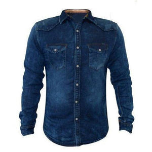 Camisas Casuales Transpirables para Hombre, Tallas Grandes, 100% Algodón, Logotipo Personalizado, Camisa de Mezclilla Tejida Ecológica de Alta Calidad, Servicio OEM - Product Image 3