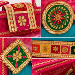 Traditional Indian Gota Patti Wedding Hamper <b>Bag</b>, Handmade Decorative Guest Room Welcome Gift Packaging <b>Bag</b> - Product Image 4