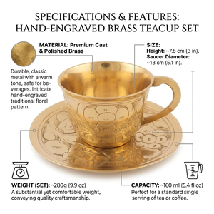 Vintage Hand Engraved Brass <b>Coffee</b> <b>Cup</b> Saucer Set Classical Indian Floral Teacup Drinkware For Home Restaurant Table Decorations - Product Image 5