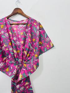 Trending Floral Printed Indian Cotton Hand Block Print Summer Beach Cover <b>Kaftan</b> for Women Long <b>Kaftan</b> Floral Tunic Ethnic Dress - Product Image 4