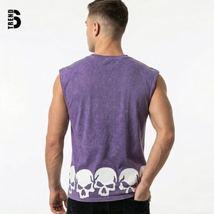 T-shirt Homme Streetwear Vintage à Logo Personnalisé, Lavage Acide, Manches Courtes, Col Rond, Motif Rockstar, Coupe Musclée, 100% Coton, Ourlet Élastique - Product Image 3