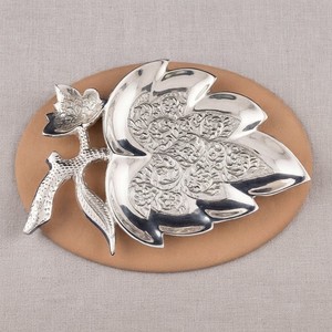 Moradabad Art <b>Metal</b> Ware Luxury Brass Handmade Silver Finish Leaf <b>Bowl</b> with Embossed Floral Design for Home Decoration Wedding - Product Image 4