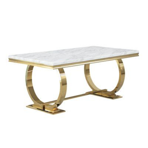 Attractive Rectangular Coffee <b>Table</b> with White <b>Marble</b> Top and Geometric Gold Metal Base for Elegant Living Room Furniture - Product Image 2