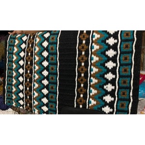 Western Saddle Pad Teal <b>Brown</b> & White Navajo Pattern Handwoven <b>Wool</b> Contoured Horse Riding Blanket Tack Gear - Product Image 1