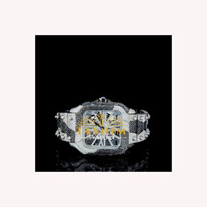 Reloj de Hombre de Alta Calidad con Diamantes Moissanite VVS, Diseño Deportivo Cuadrado, Cristal, Acero Inoxidable, Movimiento de Cuarzo Dorado, Ideal para Regalo de Cumpleaños - Product Image 1