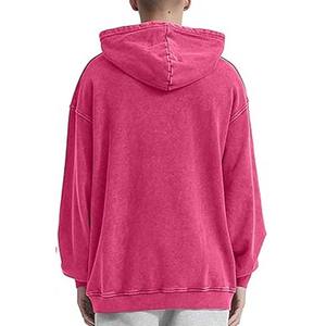 Sweat à capuche unisexe rose délavé à l'acide, grande taille pour homme, en coton brossé 400 g/m², style streetwear vintage délavé - Product Image 2