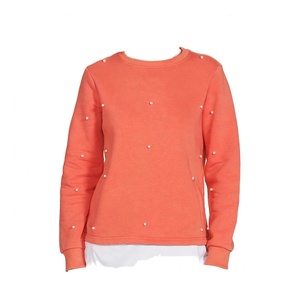 Women Pearl Beaded <b>Coral</b> Sweatshirt Casual Long Sleeve Pullover Crew neck <b>Top</b> Trendy Fleece Cotton Outerwear Street wear Fashion - Product Image 1