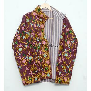 Floral Embroidery Vintage Embossed <b>Mandarin</b> <b>Collar</b> Cotrise <b>Jacket</b> Handmade Cotton Lining Eco-Friendly Breathable Quick Dry - Product Image 6